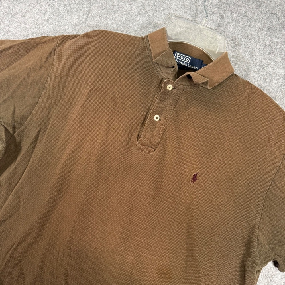 Polo Ralph Lauren Polo Shirt Mens L Brown Short Sleeve Pique Cotton Vintage